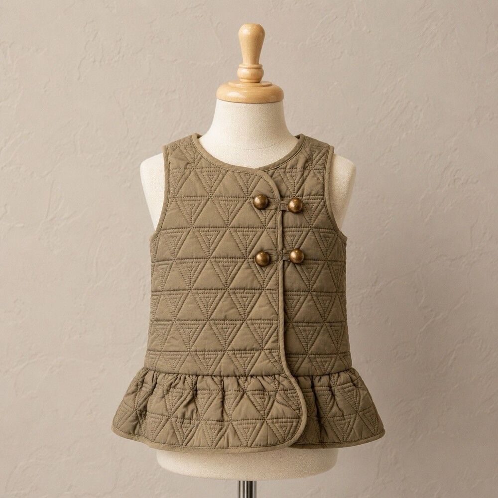 Max Studio Kids Girl 4T Green Quilted Peplum Puffer Vest Triangle Stitch Snap
